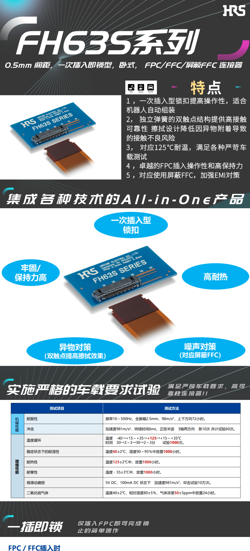 【產(chǎn)品推薦】一插即鎖，2觸點，支持125℃連接器-FH63S系列